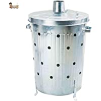 BricoLoco Cubo incinerador jardín 75 litros para Hojas- desechos y residuos. Cilíndrico. con Tapa- Asas y Patas. Acero…